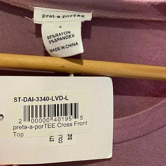Pret-a-porTEE long sleeve cross front tee, lavender L NWT - Picture 3 of 3